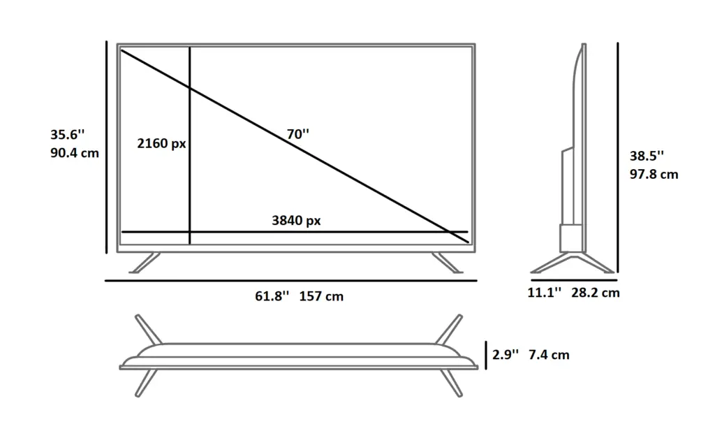 70 inch TV Dimensions in cm and inches