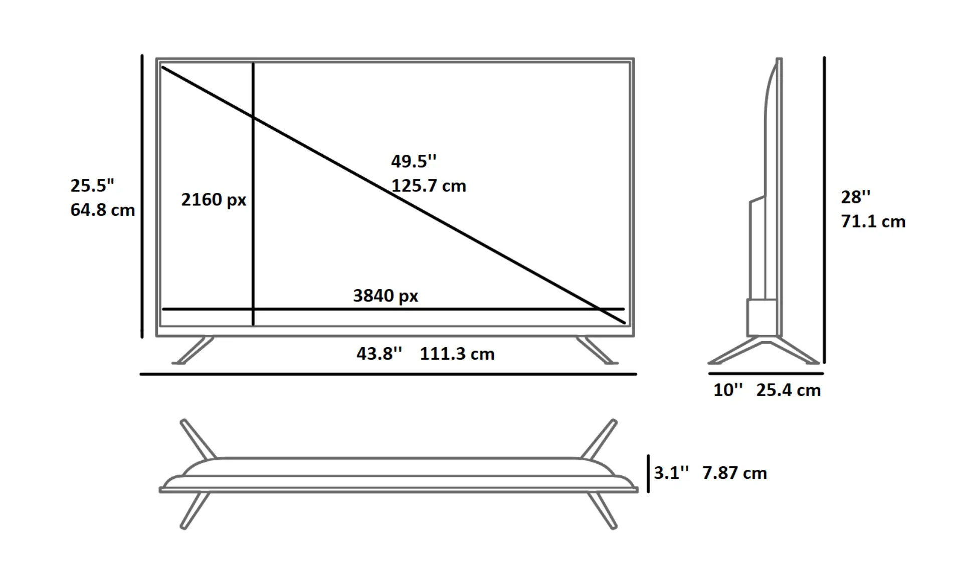 50 inch TV dimensions come
