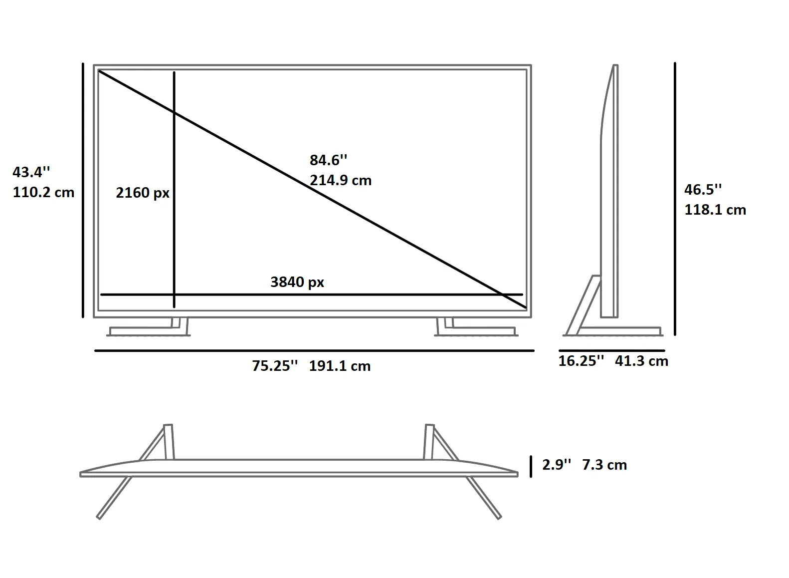 85 inch TV dimensions -