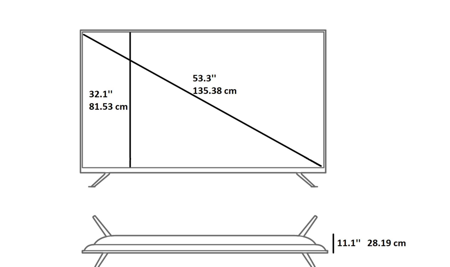 60 inch TV height and width