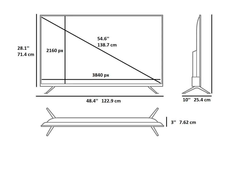 55 inch TV Dimensions in cm and inches